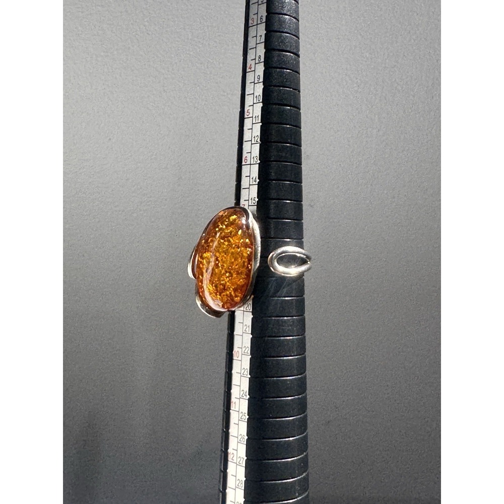Vintage 925 Sterling Silver & Baltic Amber Ring Sz 8 ADJUSTABLE - Picture 2 of 12